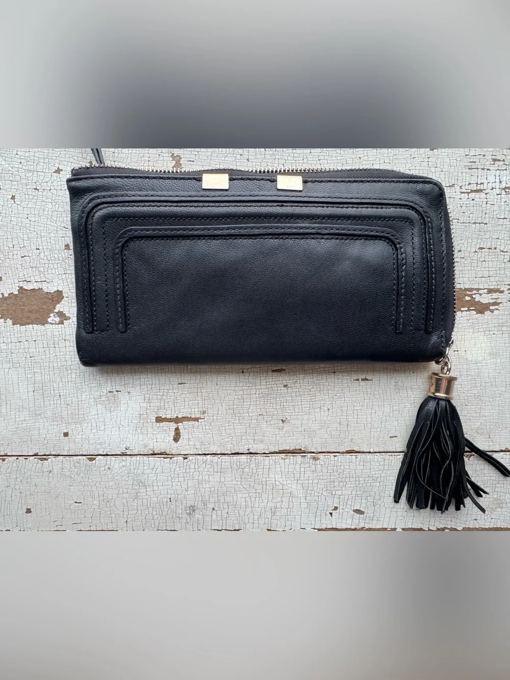Danier Black Zip-Around Tassel Wallet - Picture 1 of 3